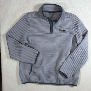 LL Bean Large Regular Gray Ribbed Airlight Snap Button Pullover Sweater